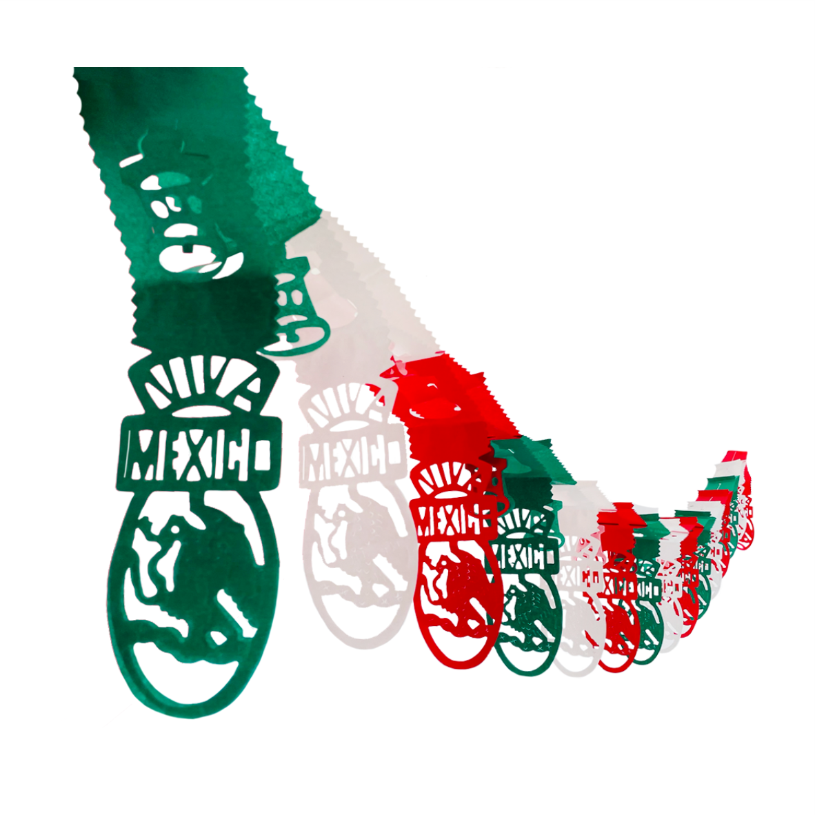 Festón viva México tricolor (papel china) - 10 tiras de 3 metros (30 metros totales)