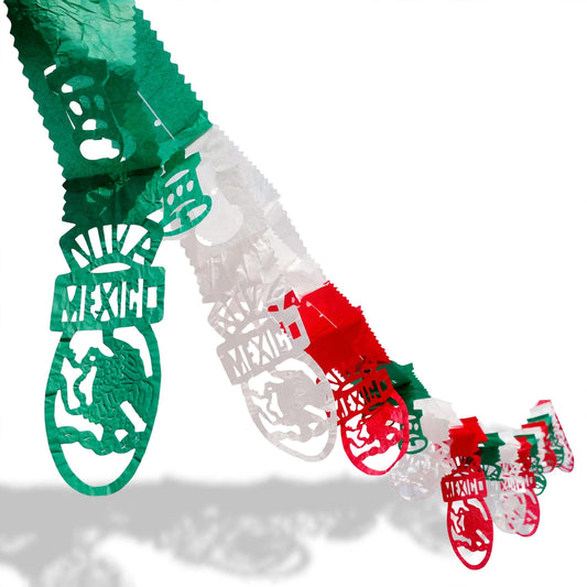Festón viva México tricolor (papel china) - 10 tiras de 3 metros (30 metros totales)