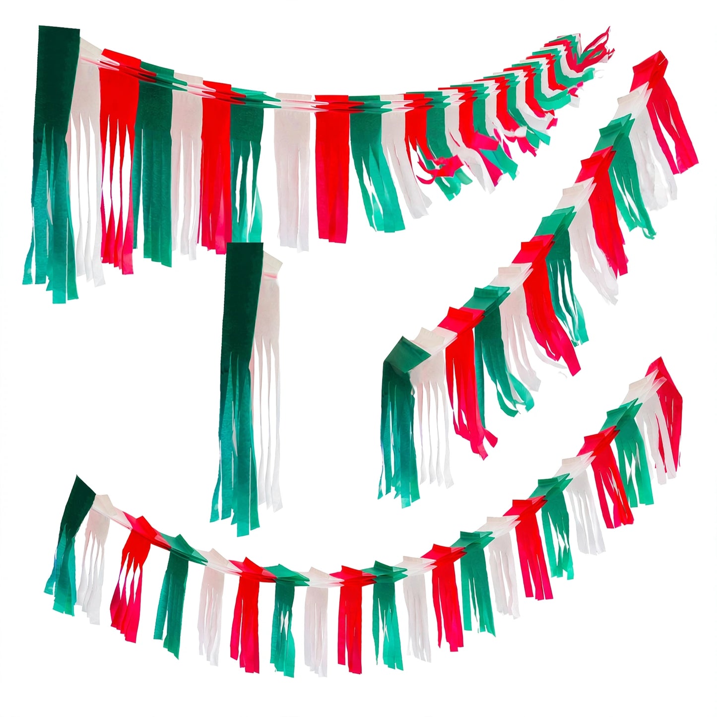 Festón de flecos tricolor g (papel china) - 10 tiras de 3 metros (30 metros totales)
