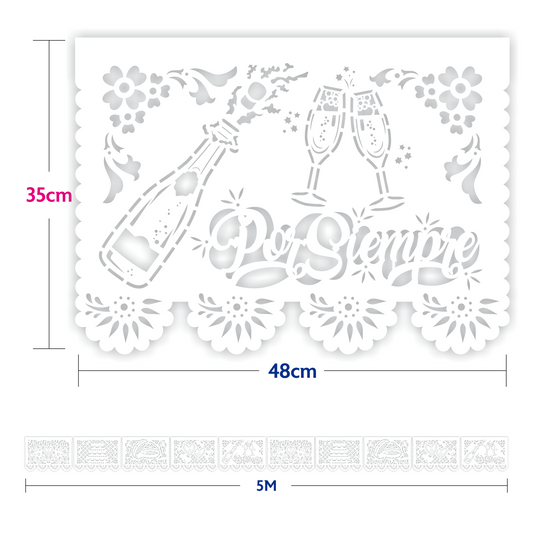 Guirnalda de papel picado boda blanca (papel china) - 10 tiras de 5 metros (50 metros totales)