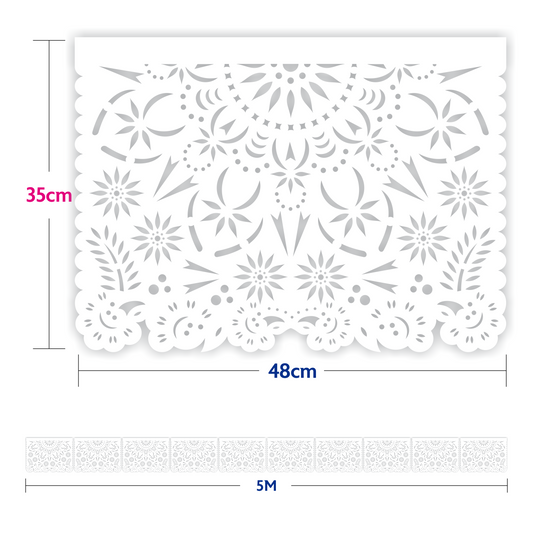 Guirnalda de papel picado mandalas blancas (papel china) - 10 tiras de 5 metros (50 metros totales)