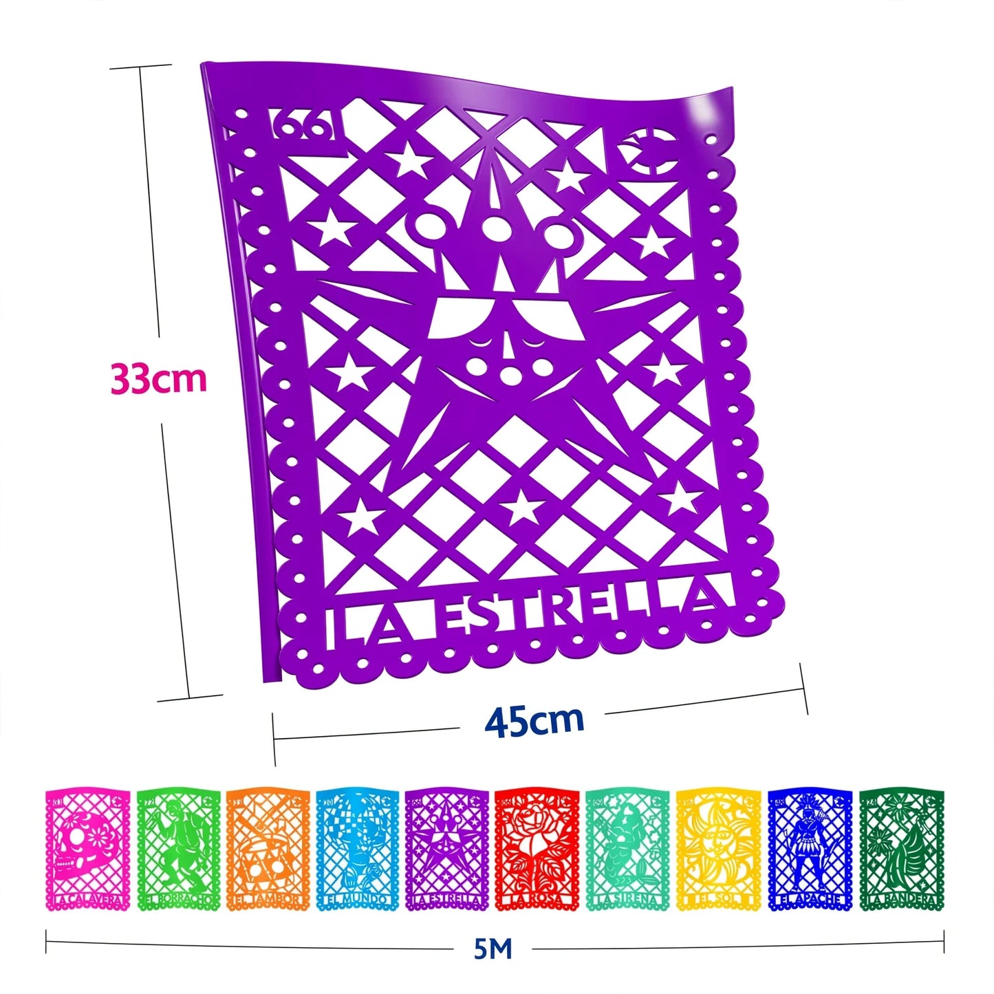Guirnalda de papel picado lotería (plástico) - 10 guirnaldas de 5 metros (50 metros totales)