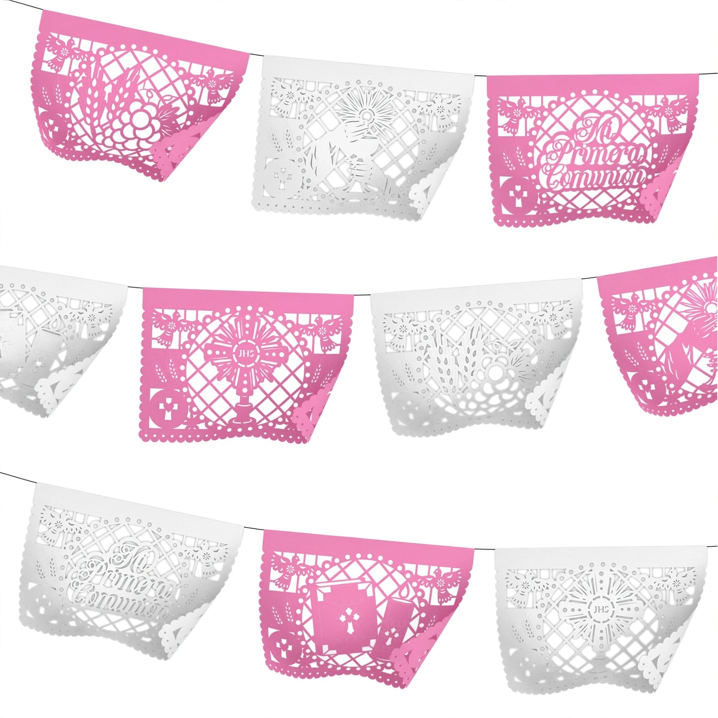 Guirnalda de papel picado primera comunión (niña) (papel china) - 10 guirnaldas de 5 metros (50 metros totales)