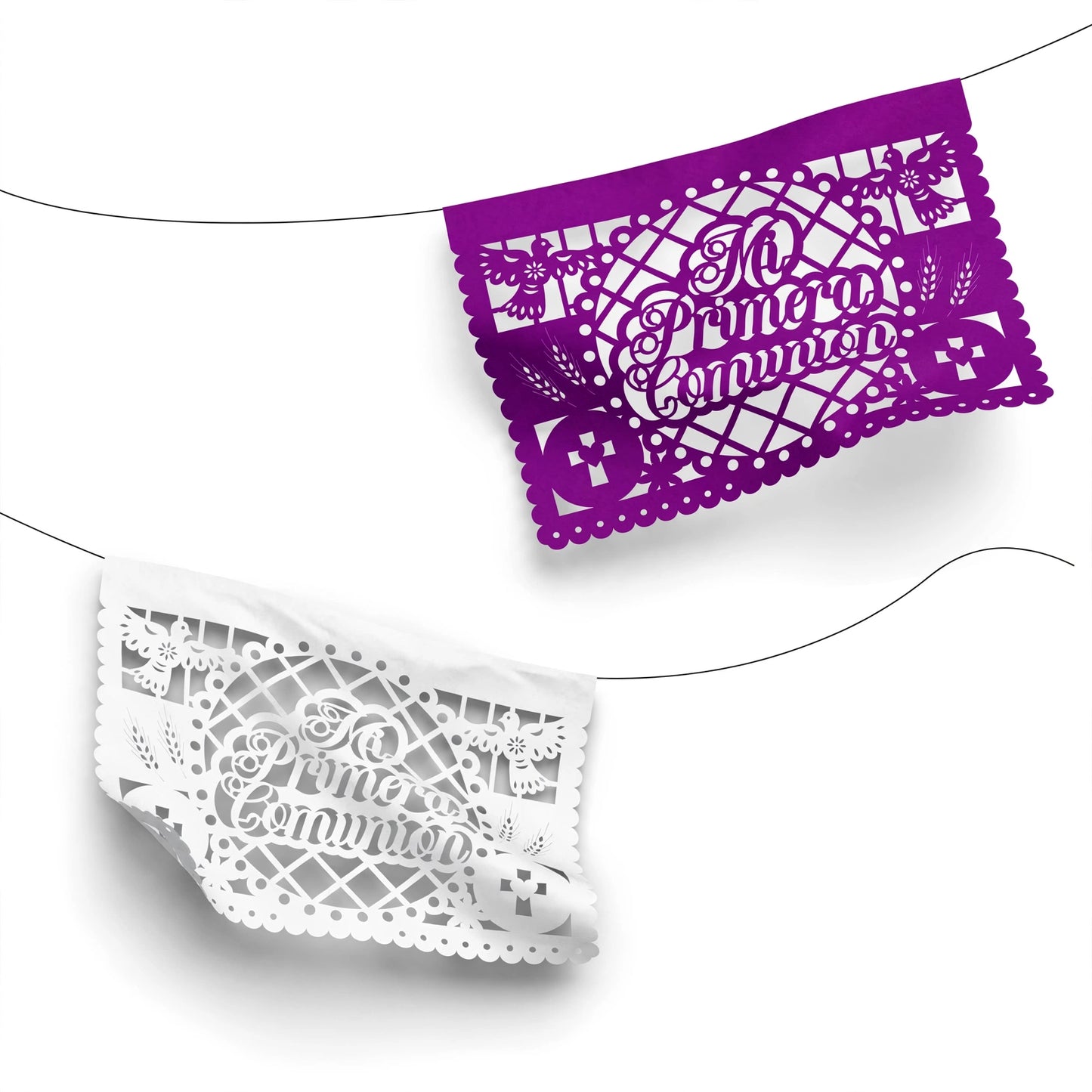 Guirnalda de papel picado primera comunión (tradicional) (papel china) - 10 guirnaldas de 5 metros (50 metros totales)