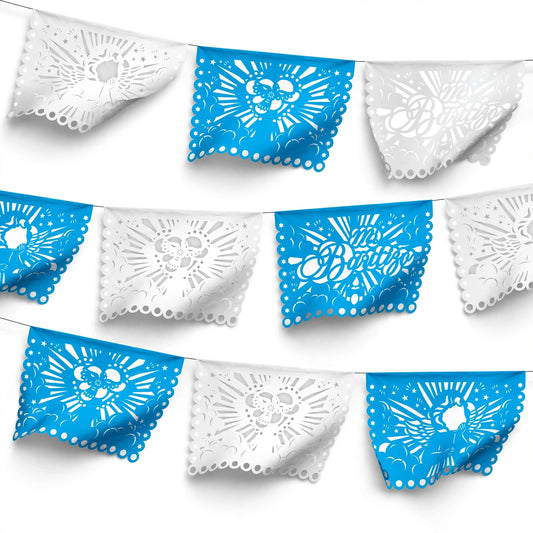 Guirnalda de papel picado bautizo (niño) (papel china) - 10 guirnaldas de 5 metros (50 metros totales)