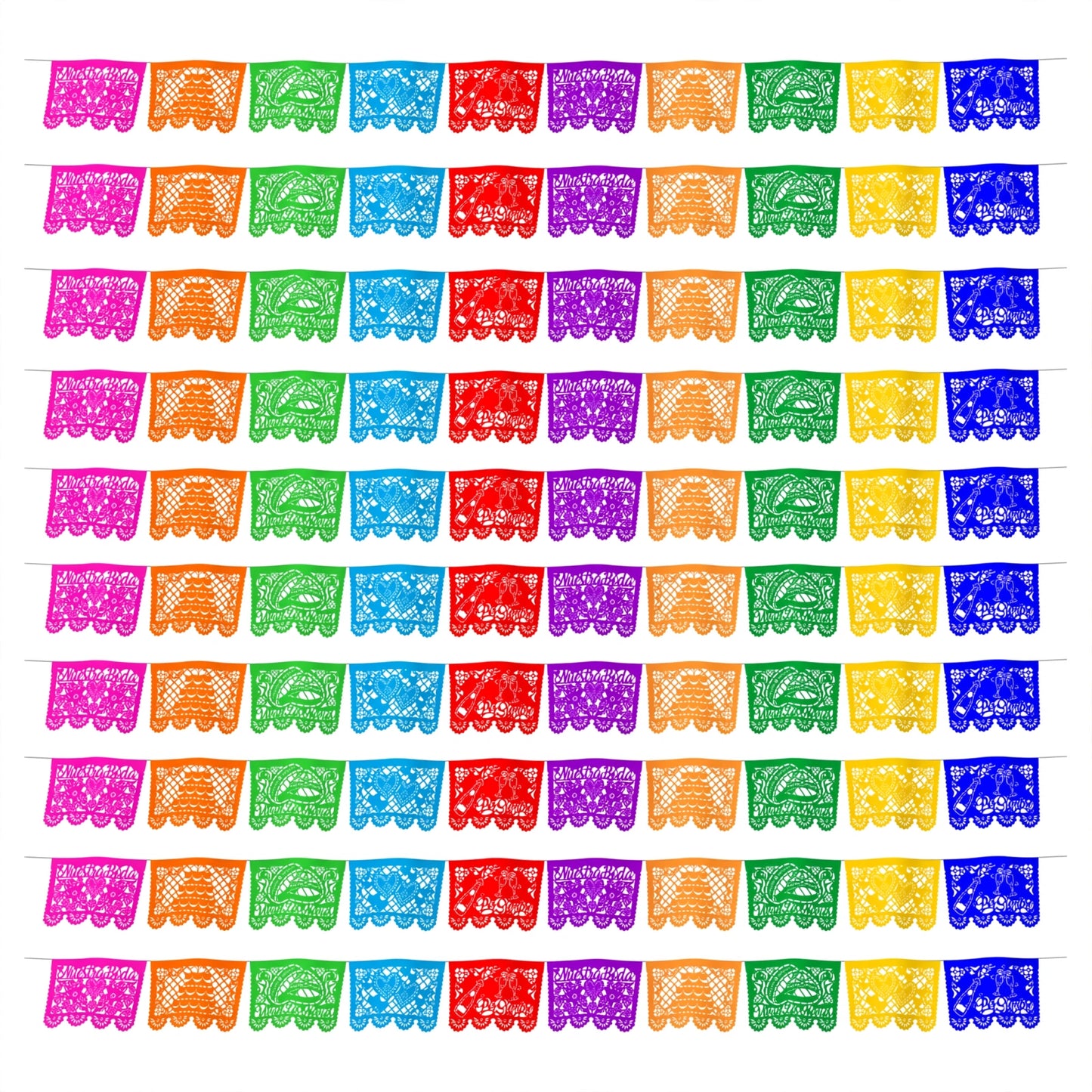 Guirnalda de papel picado boda multicolor – 10 guirnaldas de 5 metros (50 metros totales)