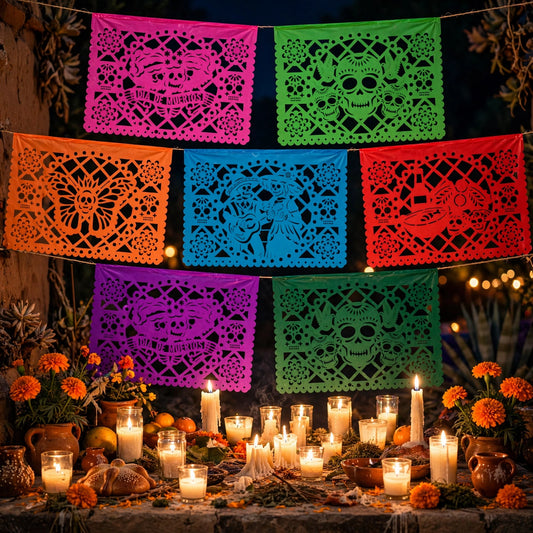 10 Guirnaldas Día de Muertos Multicolor M Papel China 40 Metros Totales