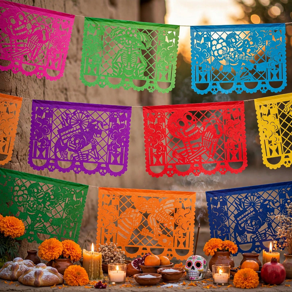10 Guirnaldas Día de Muertos Multicolor 50 Metros Totales