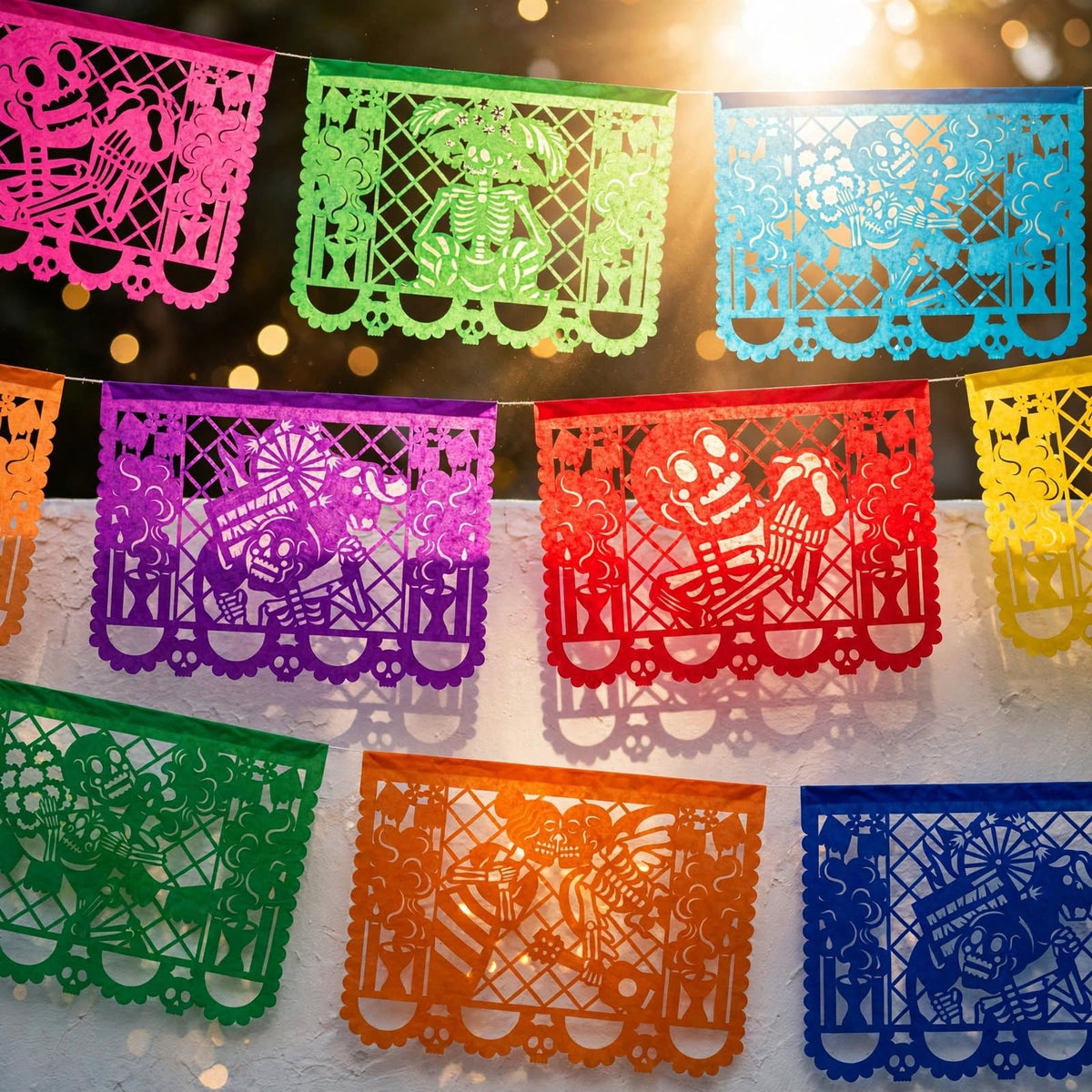 10 Guirnaldas Día de Muertos Multicolor 50 Metros Totales