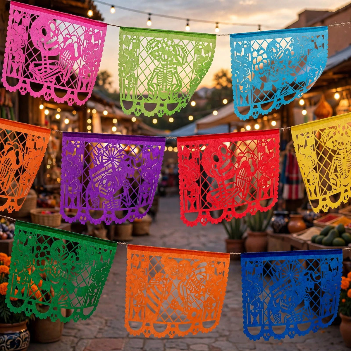 10 Guirnaldas Día de Muertos Multicolor 50 Metros Totales