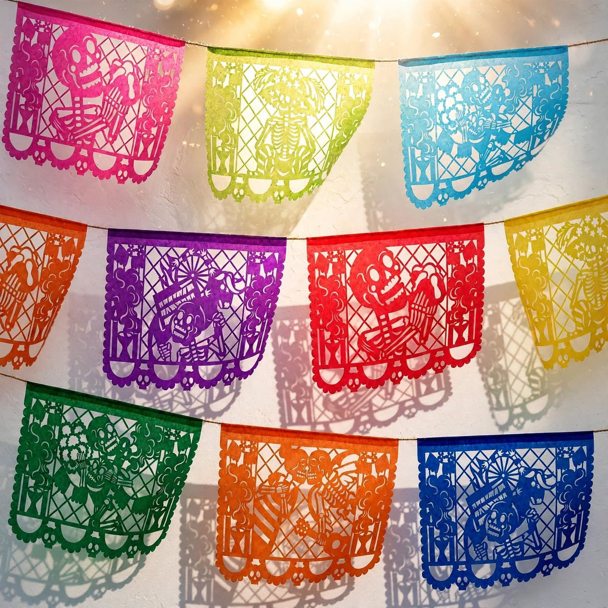 10 Guirnaldas Día de Muertos Multicolor 50 Metros Totales