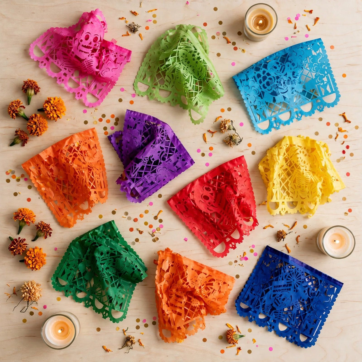 10 Guirnaldas Día de Muertos Multicolor 50 Metros Totales