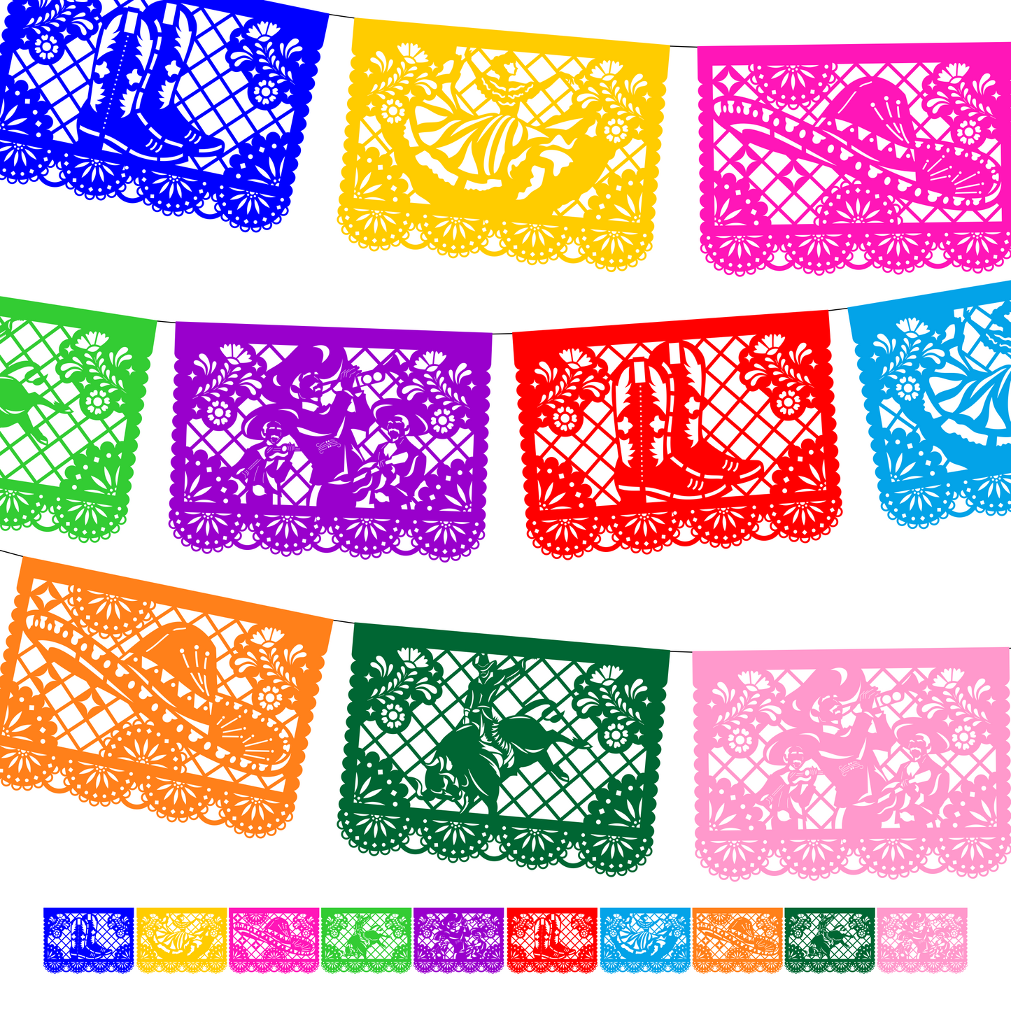Guirnalda de papel picado charrería (papel china) | 10 tiras de 5 metros cada una
