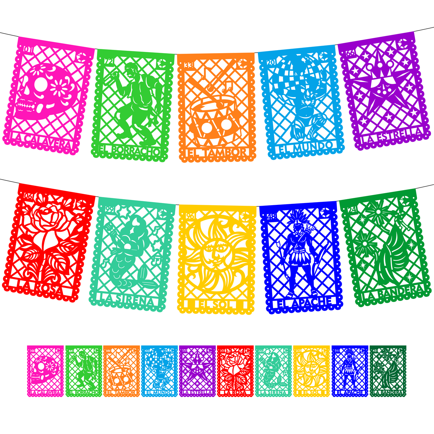 Guirnalda de papel picado lotería (plástico) - 10 guirnaldas de 5 metros (50 metros totales)