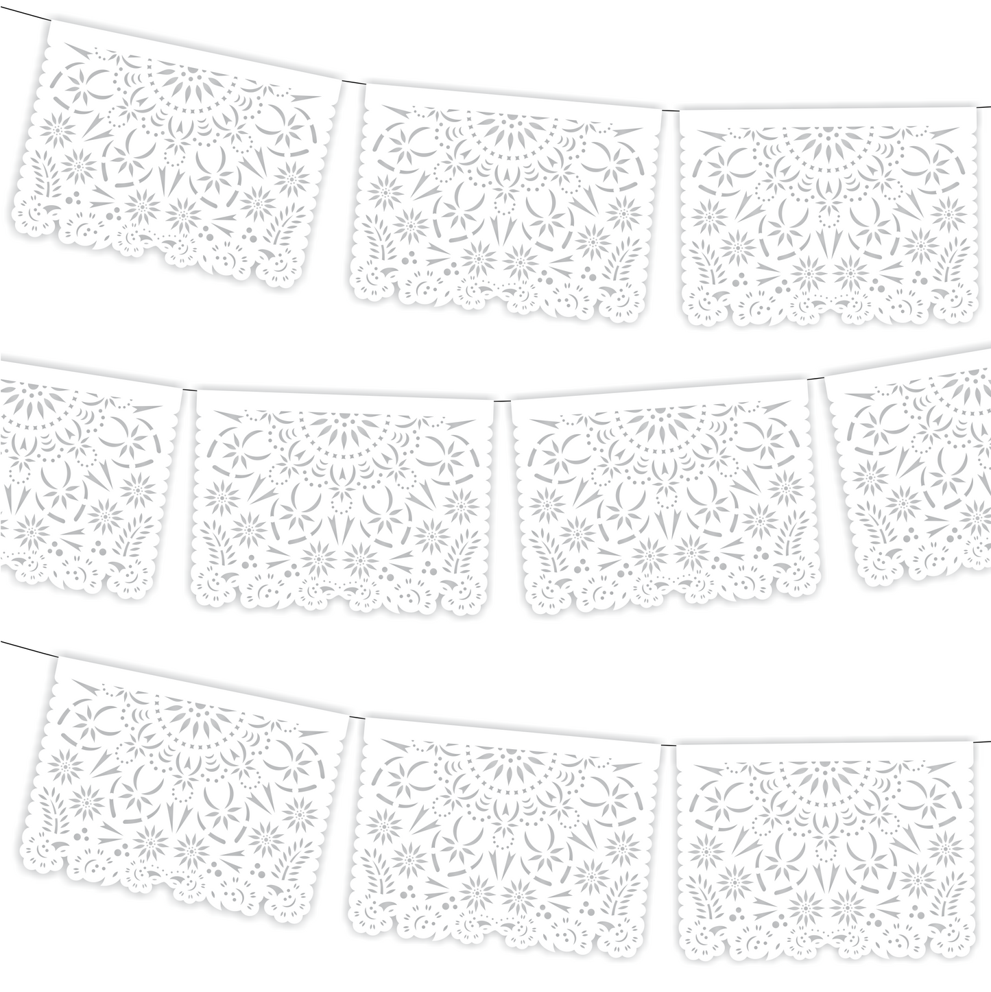 Guirnalda de papel picado mandalas blancas (papel china) - 10 tiras de 5 metros (50 metros totales)