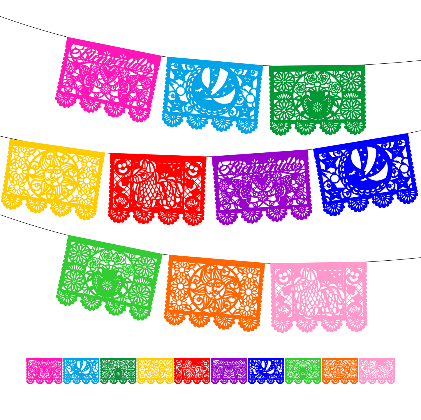 Guirnalda de papel picado toda ocasión (papel china) - 10 guirnaldas de 5 metros (50 metros)