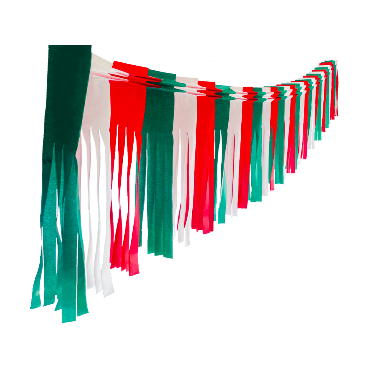 Festón de flecos tricolor g (papel china) - 10 tiras de 3 metros (30 metros totales)