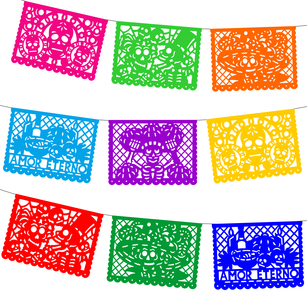 10 Guirnaldas Día de Muertos Multicolor Plástico 50 Metros Totales
