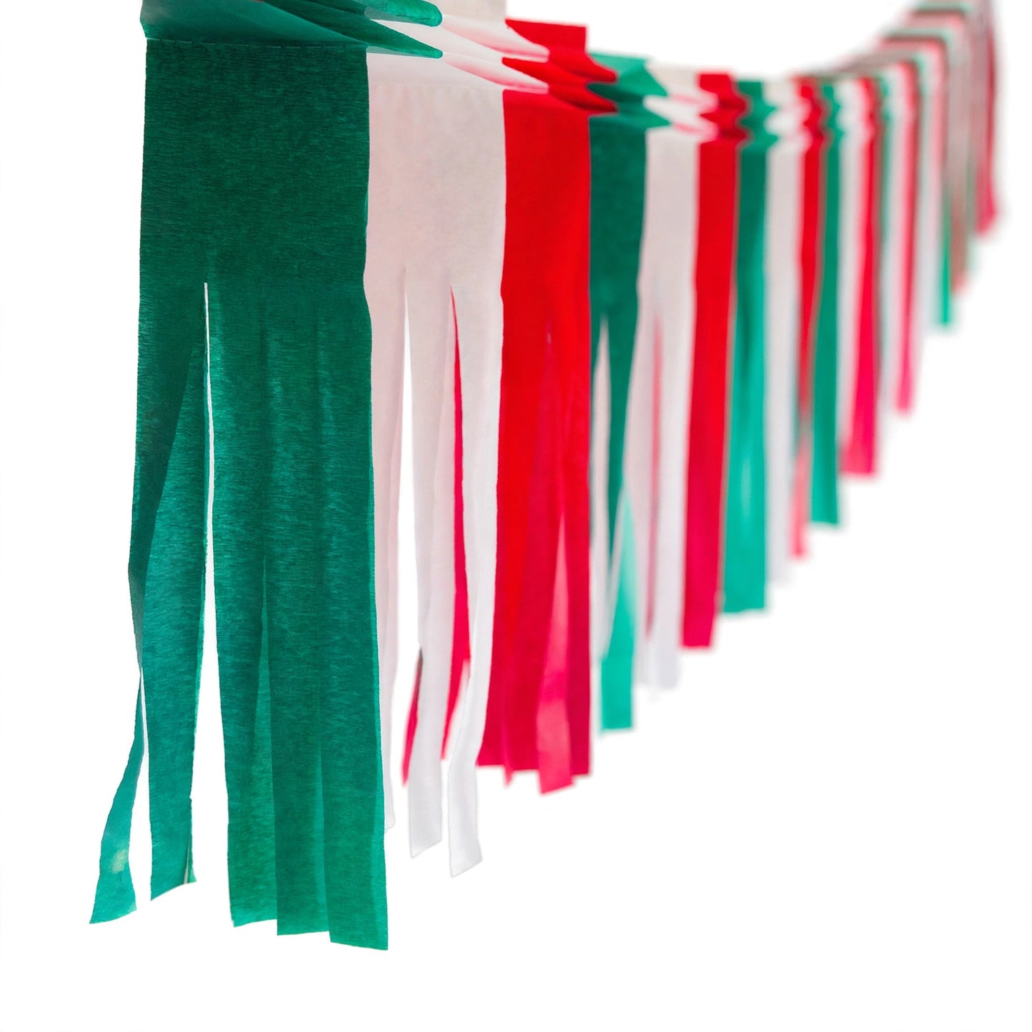 Festón de flecos tricolor g (papel china) - 10 tiras de 3 metros (30 metros totales)