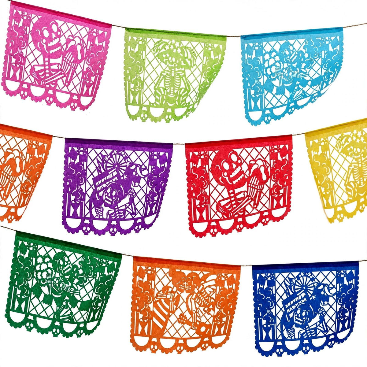 10 Guirnaldas Día de Muertos Multicolor 50 Metros Totales