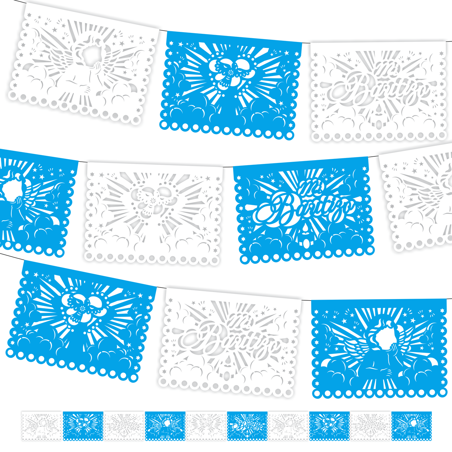 Guirnalda de papel picado bautizo (niño) (papel china) - 10 guirnaldas de 5 metros (50 metros totales)