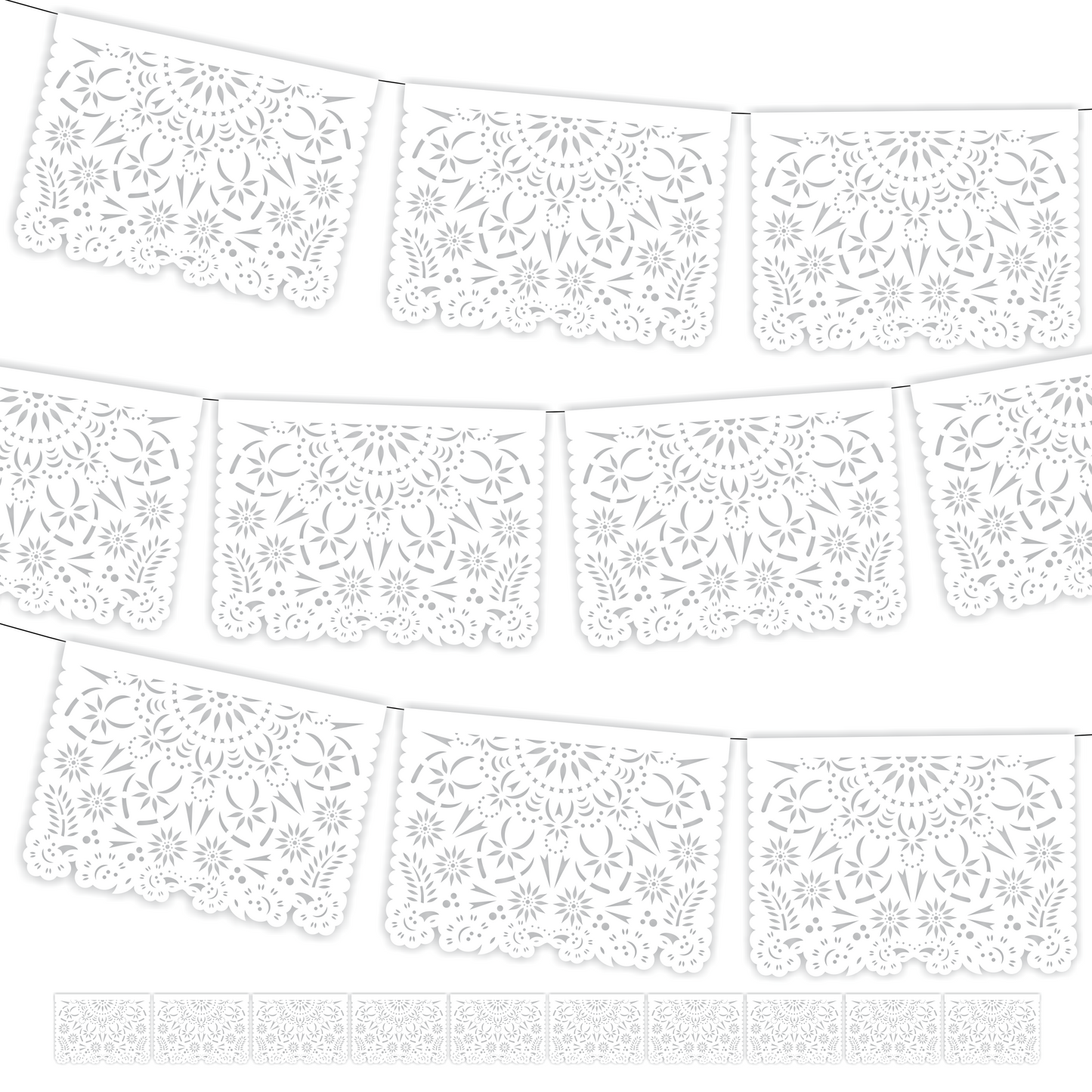 Guirnalda de papel picado mandalas blancas (papel china) - 10 tiras de 5 metros (50 metros totales)