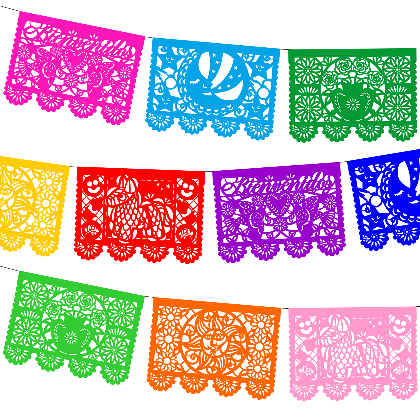 Guirnalda de papel picado toda ocasión (papel china) - 10 guirnaldas de 5 metros (50 metros)