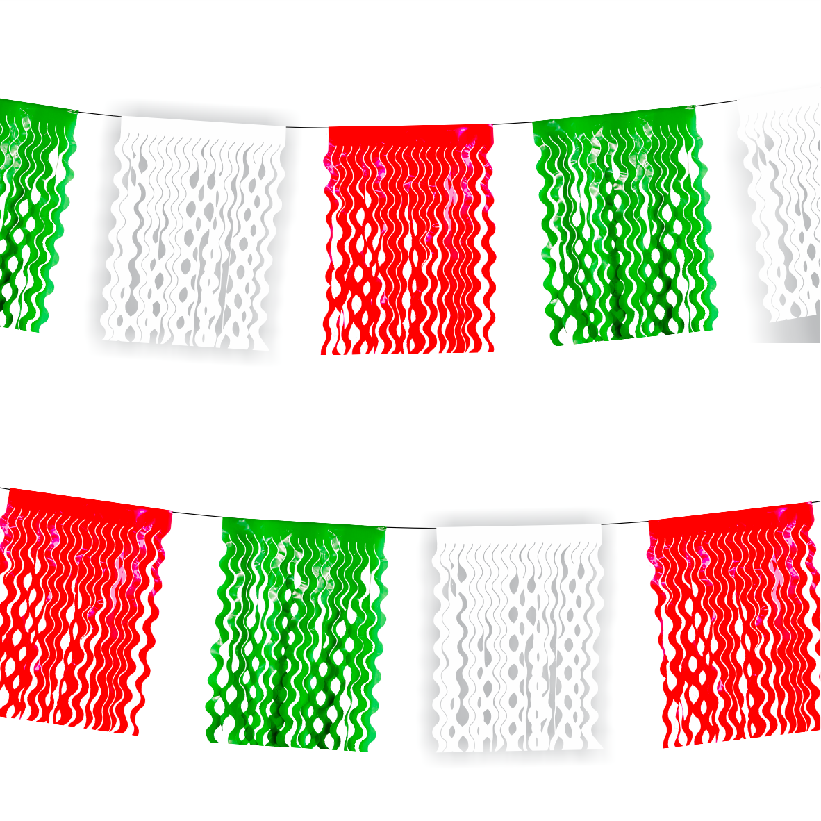 Guirnalda de flecos tricolor ch (plástico) - 10 tiras de 4 metros (40 metros totales)