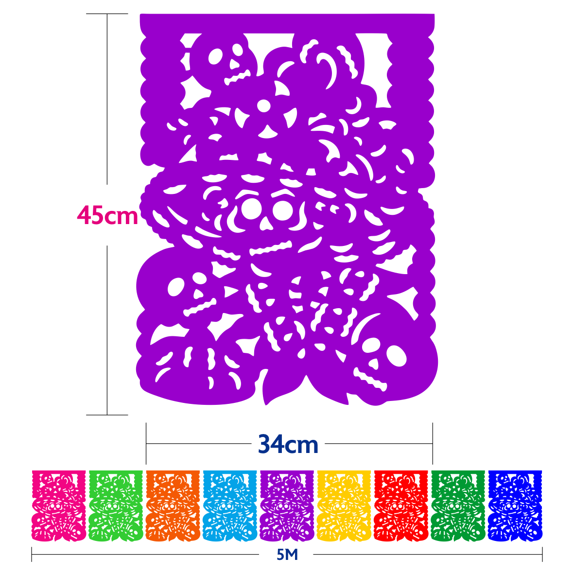 10 Guirnaldas Día de Muertos Catrina Divina Multicolor Plástico 50 Metros Totales