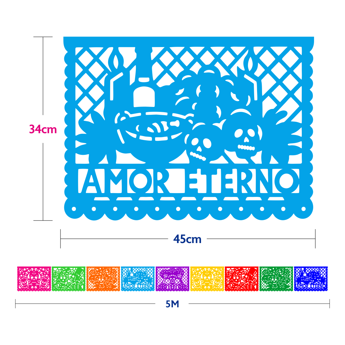 10 Guirnaldas Día de Muertos Multicolor Plástico 50 Metros Totales