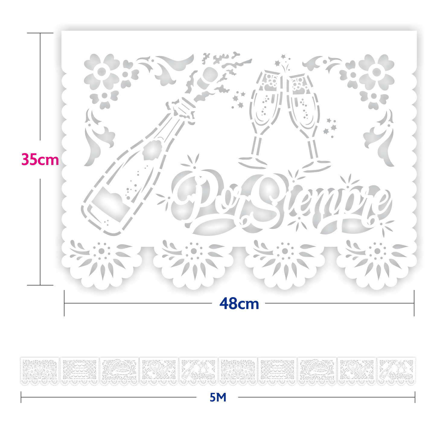 Guirnalda de papel picado boda blanca (papel china) - 10 tiras de 5 metros (50 metros totales)