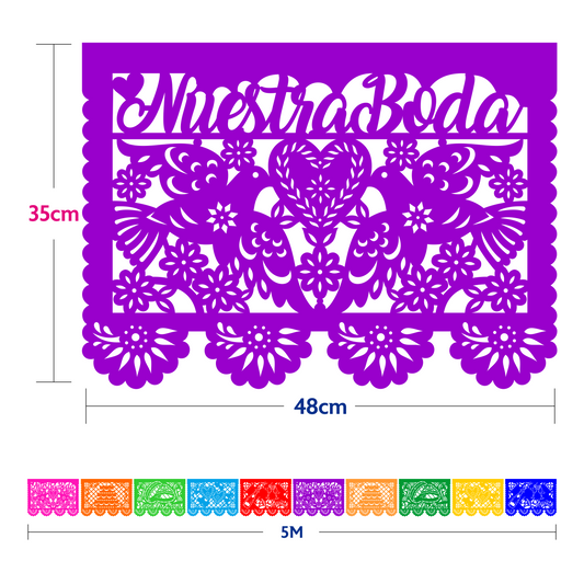 Guirnalda de papel picado boda multicolor – 10 guirnaldas de 5 metros (50 metros totales)
