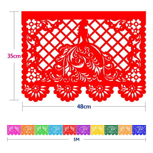 Guirnalda de papel picado xv años (papel china) - 10 tiras de 5 metros (50 metros totales)