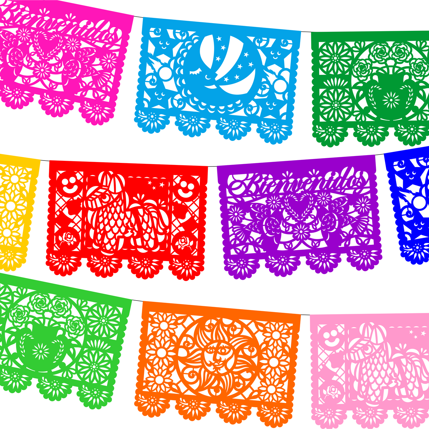 Guirnalda de papel picado toda ocasión (papel china) - 10 guirnaldas de 5 metros (50 metros)