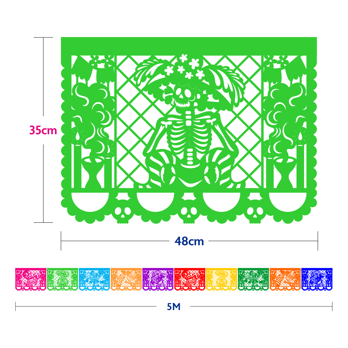 10 Guirnaldas Día de Muertos Multicolor 50 Metros Totales
