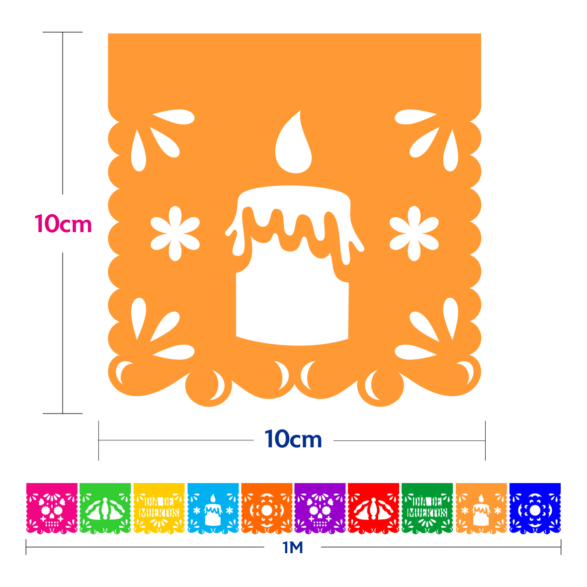 10 Guirnaldas Súper Mini Día de Muertos Multicolor Papel China 10 Metros Totales