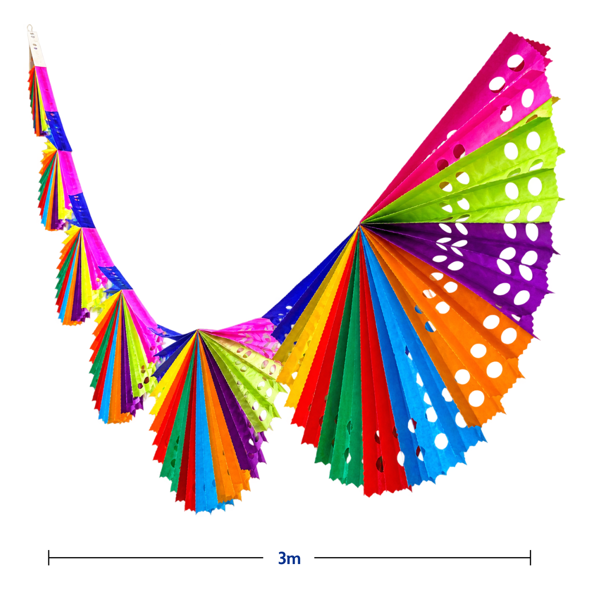 10 Guirnaldas Día de Muertos Abanico Multicolor, 30 Metros Totales
