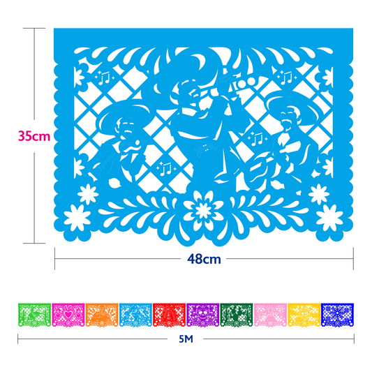 Guirnalda de papel picado meximalista (papel china) - 10 guirnaldas de 5 metros (50 metros totales)