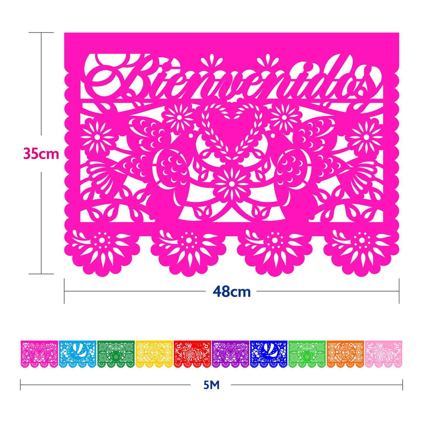 Guirnalda de papel picado toda ocasión (papel china) - 10 guirnaldas de 5 metros (50 metros)