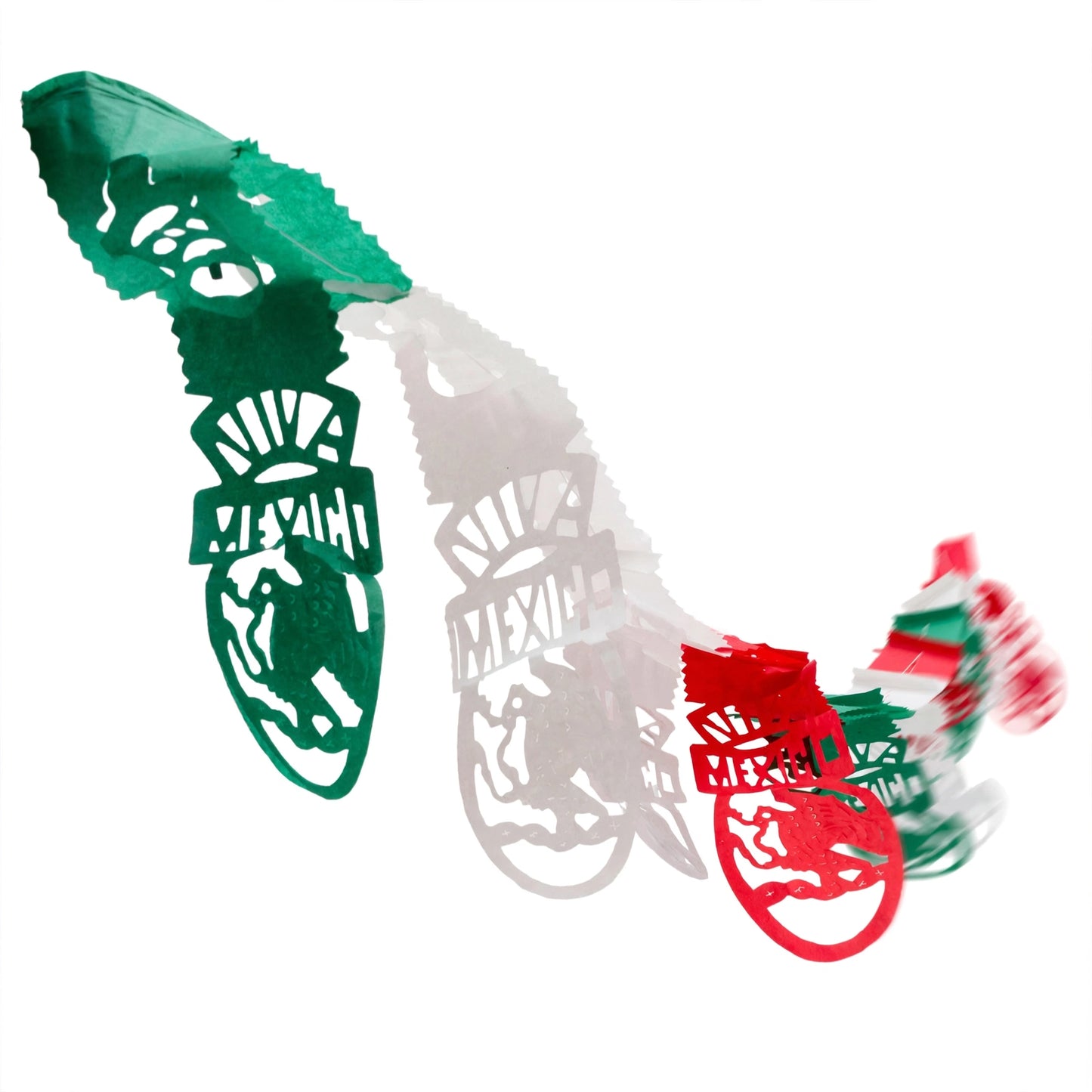 Festón viva México tricolor (papel china) - 10 tiras de 3 metros (30 metros totales)