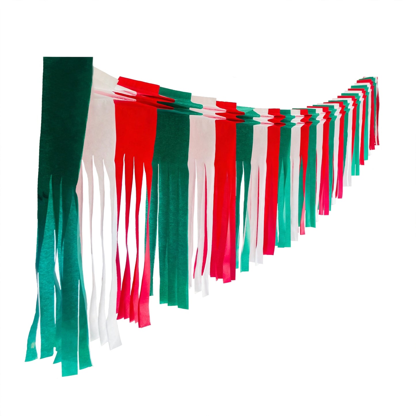 Festón de flecos tricolor g (papel china) - 10 tiras de 3 metros (30 metros totales)