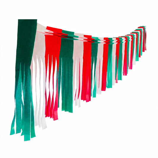 Festón de flecos tricolor g (papel china) - 10 tiras de 3 metros (30 metros totales)