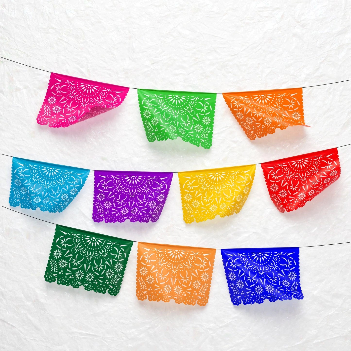 Guirnalda de papel picado mandalas (papel china) - 10 guirnaldas de 5 metros (50 metros totales)