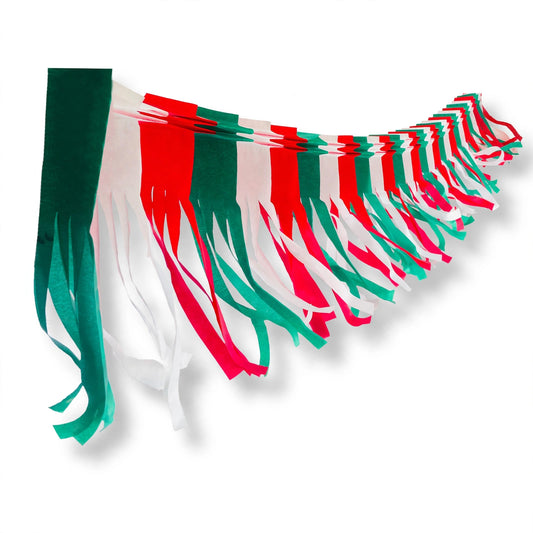 Festón de flecos tricolor g (papel china) - 10 tiras de 3 metros (30 metros totales)