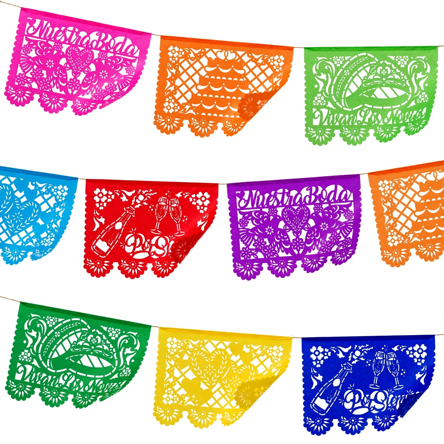 Guirnalda de papel picado boda multicolor – 10 guirnaldas de 5 metros (50 metros totales)