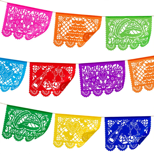 Guirnalda de papel picado boda multicolor – 10 guirnaldas de 5 metros (50 metros totales)