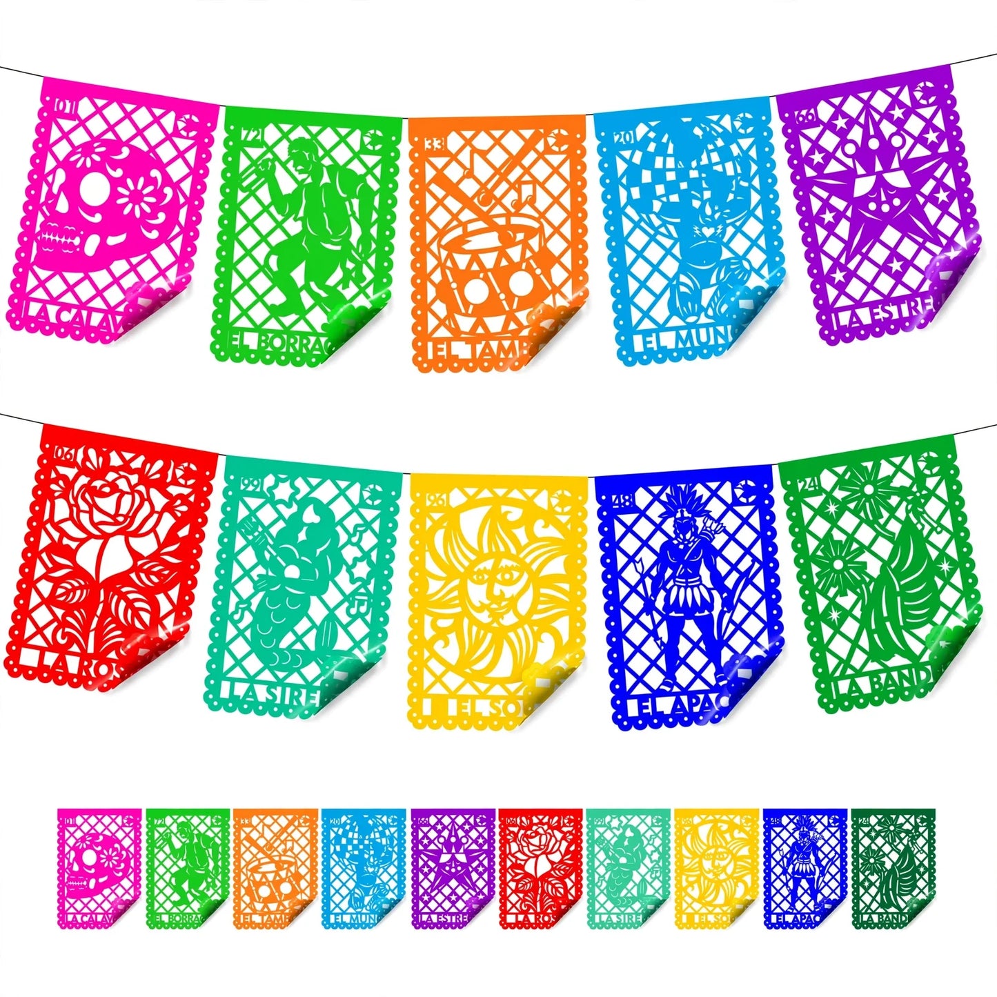 Guirnalda de papel picado lotería (plástico) - 10 guirnaldas de 5 metros (50 metros totales)