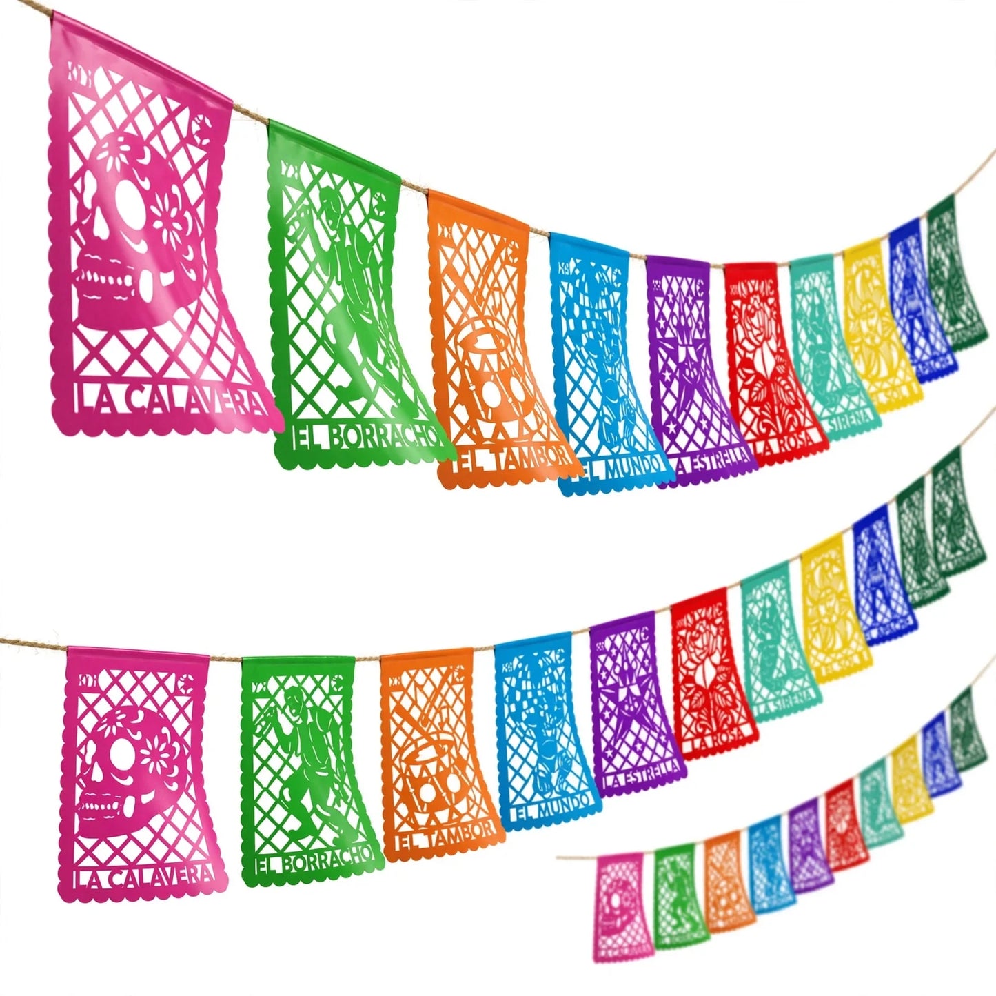 Guirnalda de papel picado lotería (plástico) - 10 guirnaldas de 5 metros (50 metros totales)