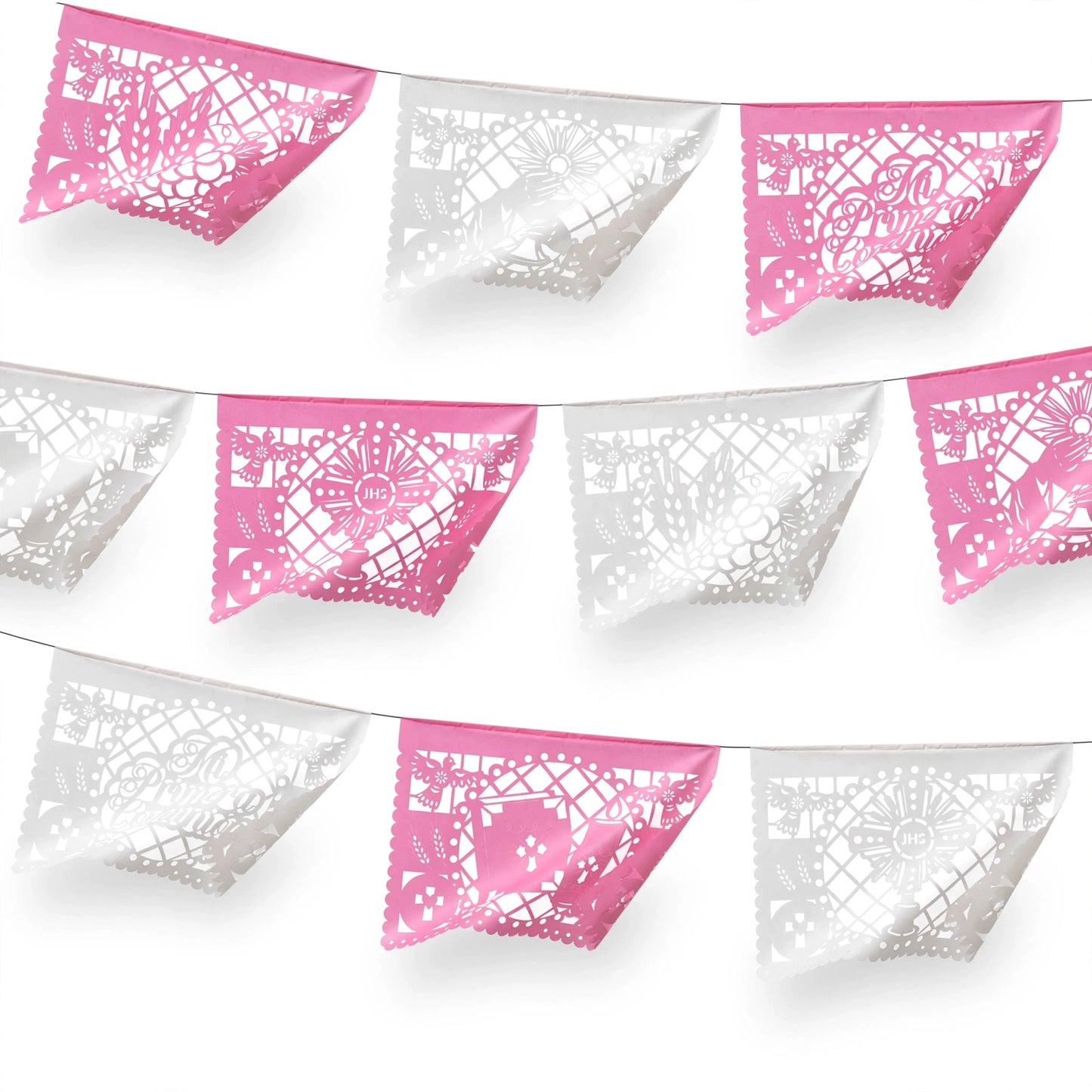 Guirnalda de papel picado primera comunión (niña) (papel china) - 10 guirnaldas de 5 metros (50 metros totales)