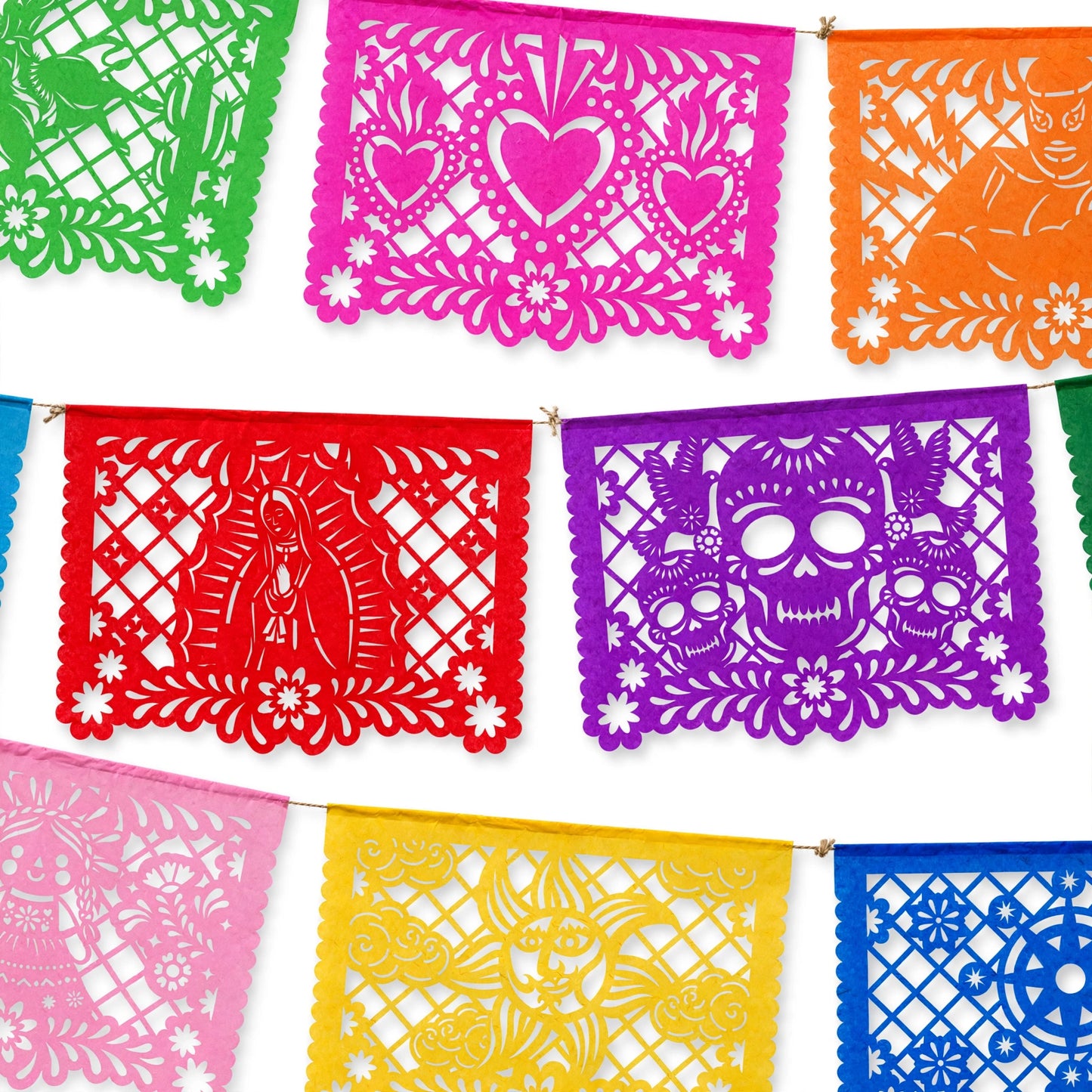 Guirnalda de papel picado meximalista (papel china) - 10 guirnaldas de 5 metros (50 metros totales)